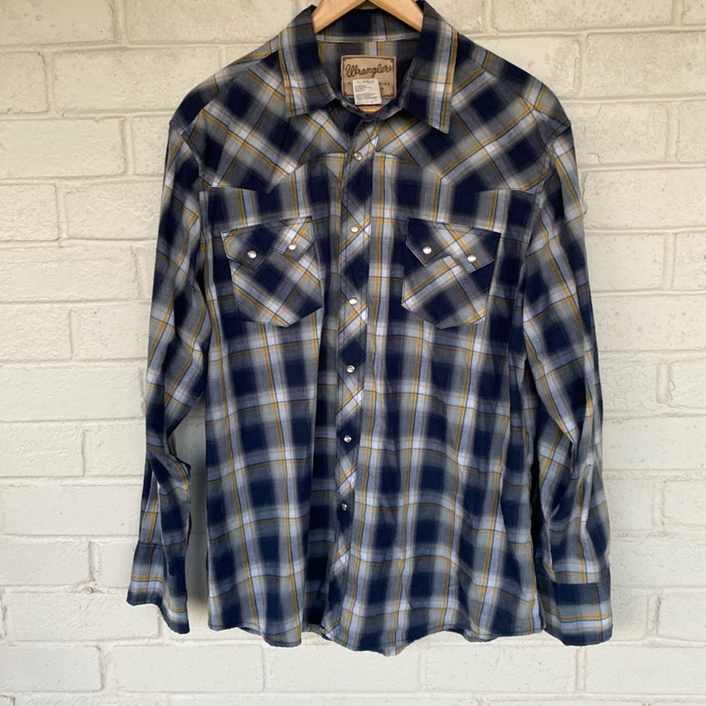 Wrangler Long Sleeve Sawtooth Snap Pocket Plaid Western Shirt
